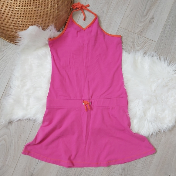 Pink cotton Halter Drop Waist Dress with crop sweater - Picture 2 of 8